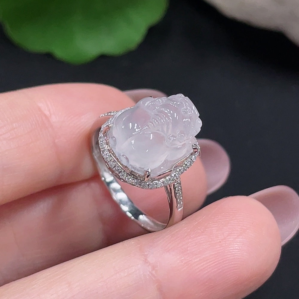Jadeite Inlaid Ring Size 15 18K Gold Total Weight Approx. 3g (With Diamond Accents)
