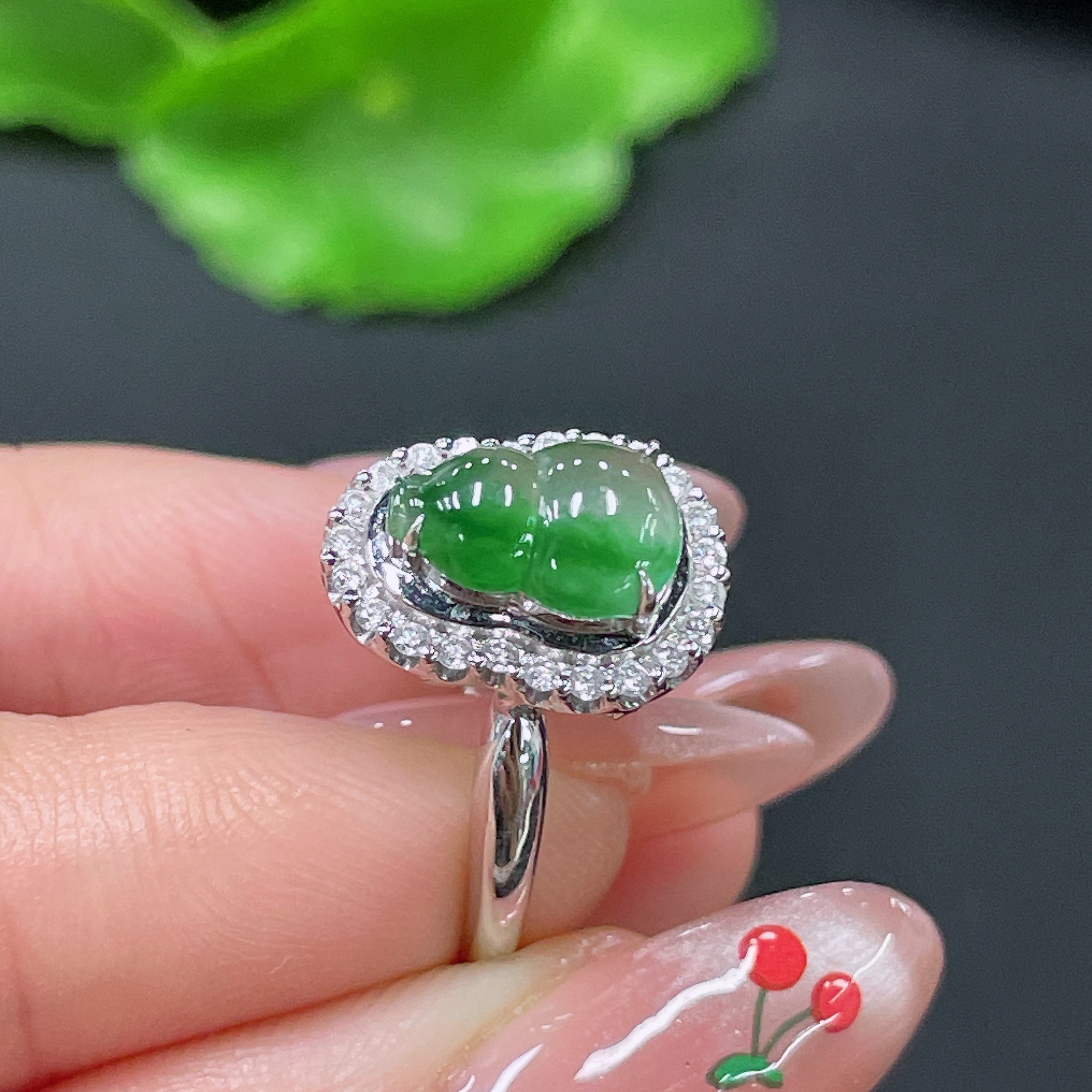 Jadeite Ring Setting with Diamond, . | Huiliu Certified