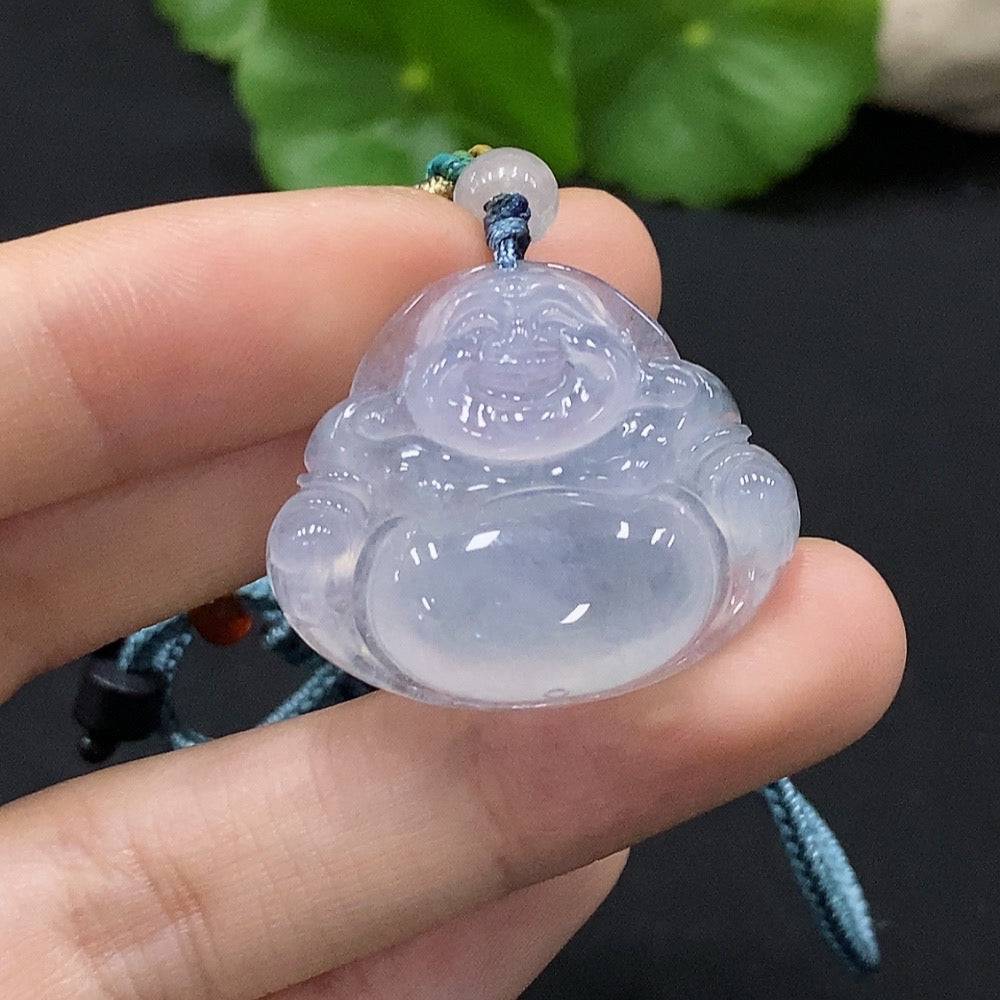 Jadeite Buddha pendant with non-A grade beads, weighing approximately 9.6g, crafted by HUILIU HQ in fine jade jewelry style.