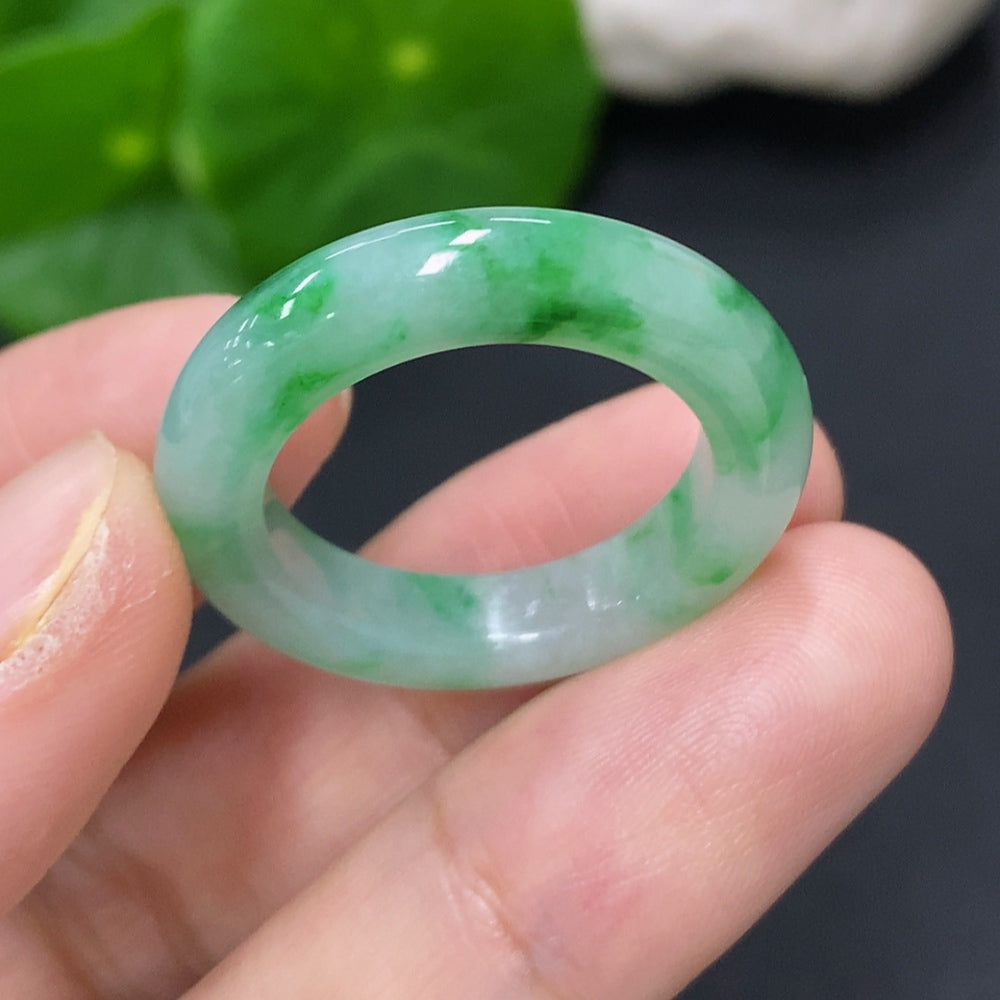 HKHQ jadeite ring in size 20, featuring a smooth, polished green jadeite stone and a silver band, total weight approximately 4.8g.