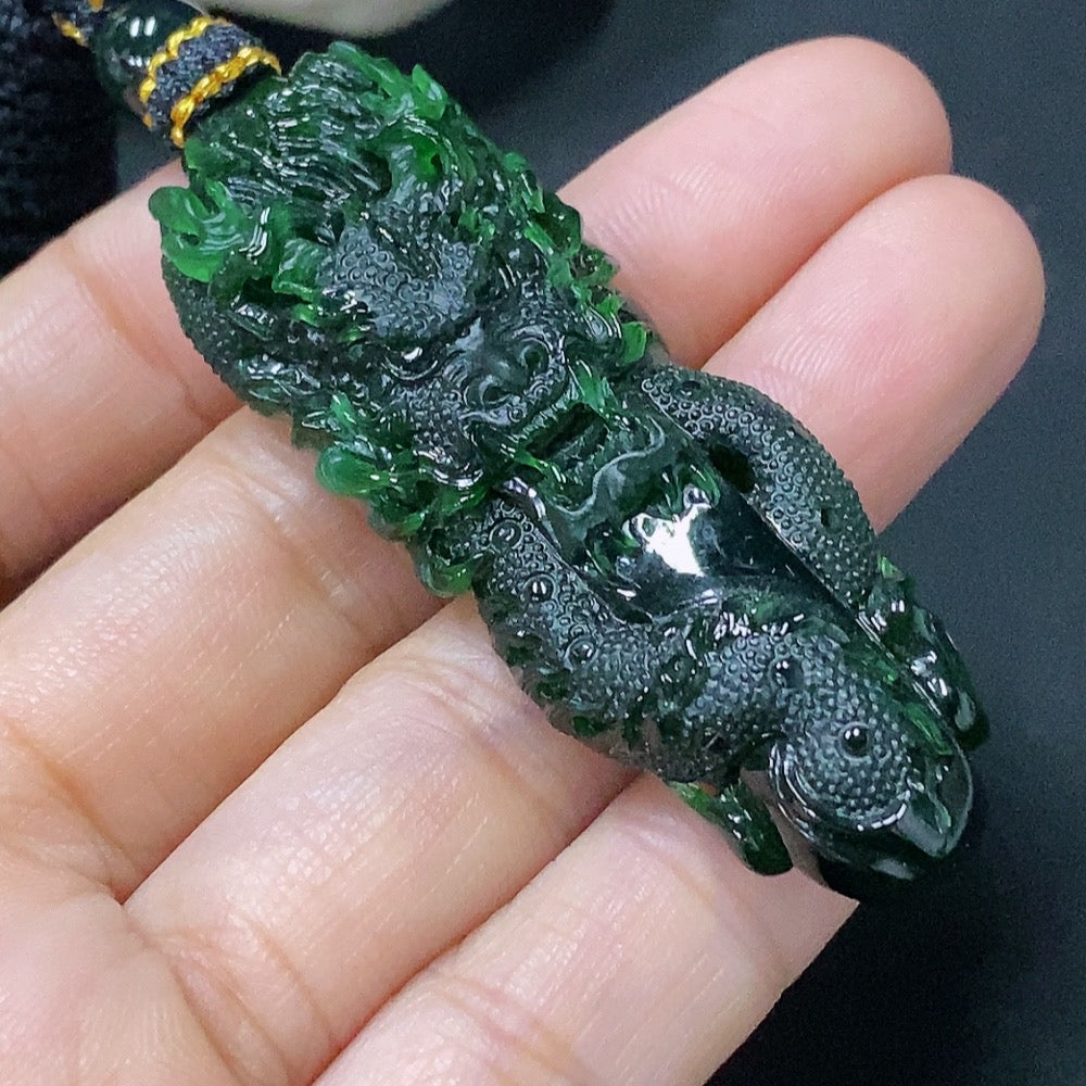 Jadeite Pendant Dragon Plaque Including Rope | Huiliu Certified