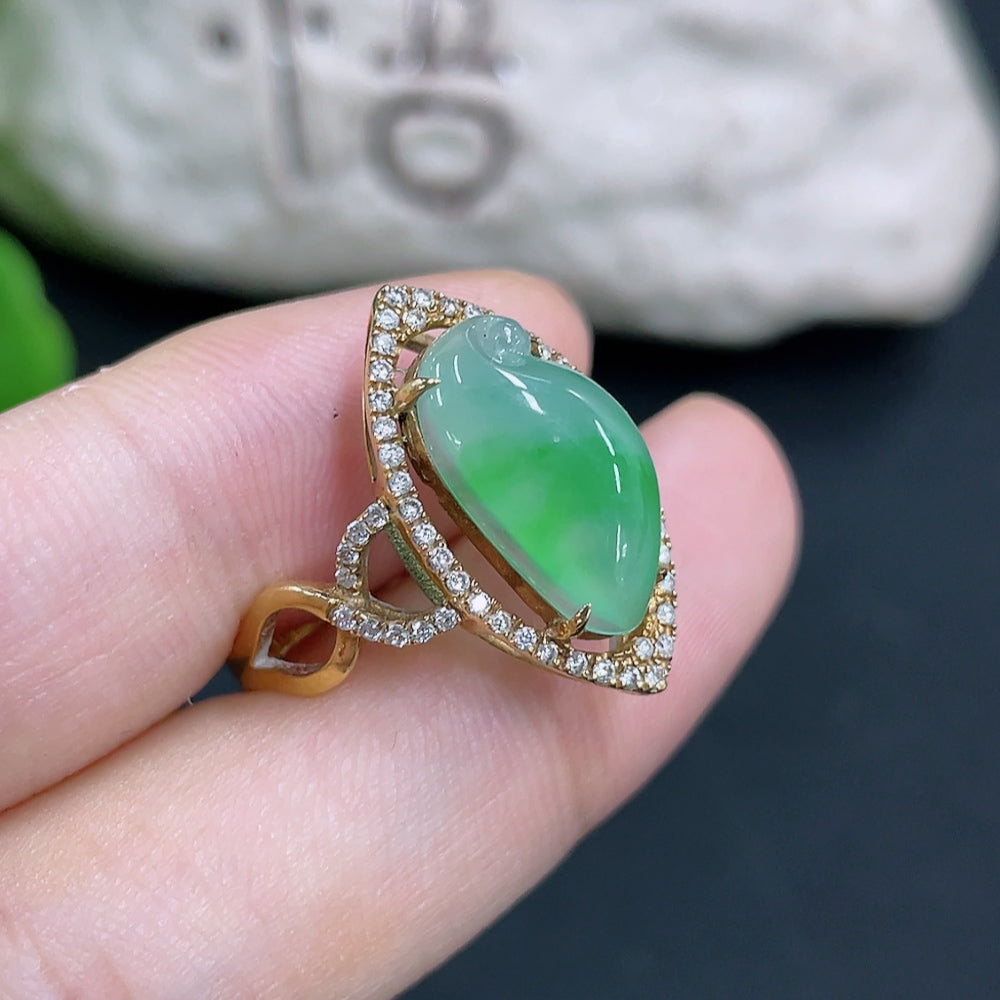 Jadeite Ring with Tested 18K Gold and Diamond Accents
