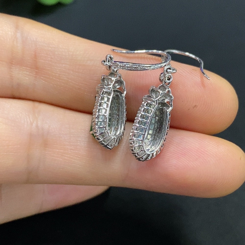 Jadeite Inlaid Earrings 18K Gold Inlaid Total Weight Approx. 3.29g