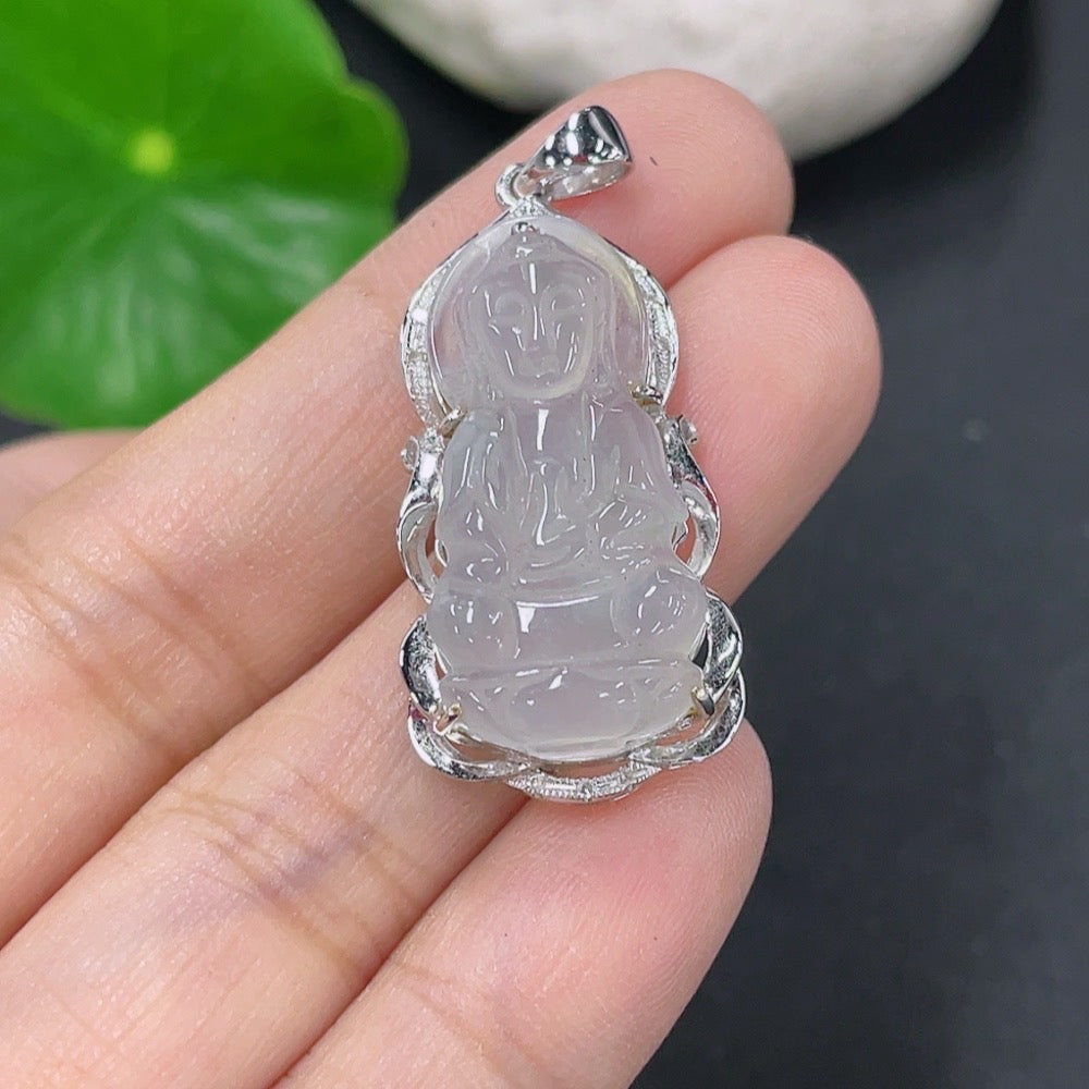 Jadeite Inlaid Guanyin Pendant Non-Diamond (Too Small to Confirm) . | Huiliu Certified