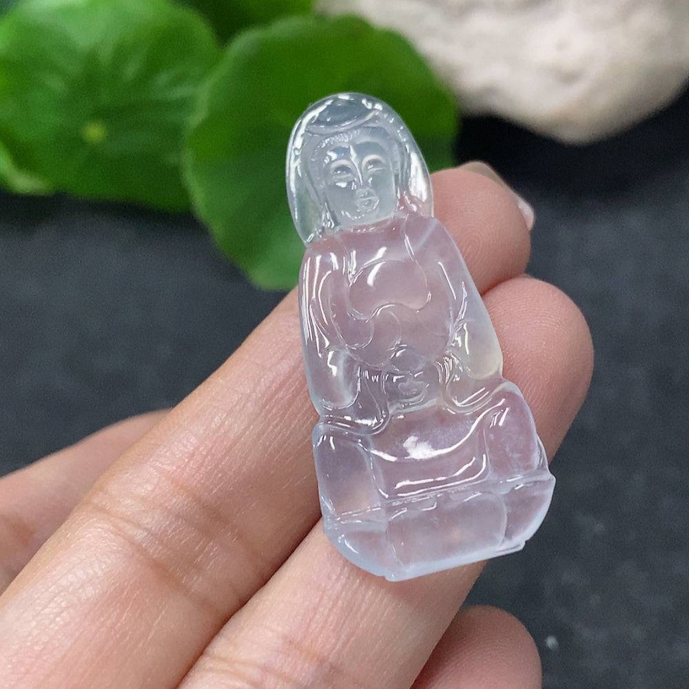 Jadeite Guanyin pendant from HUILIU HQ, featuring detailed carved figure, weight approximately 4.35g, cut from vibrant green jade.