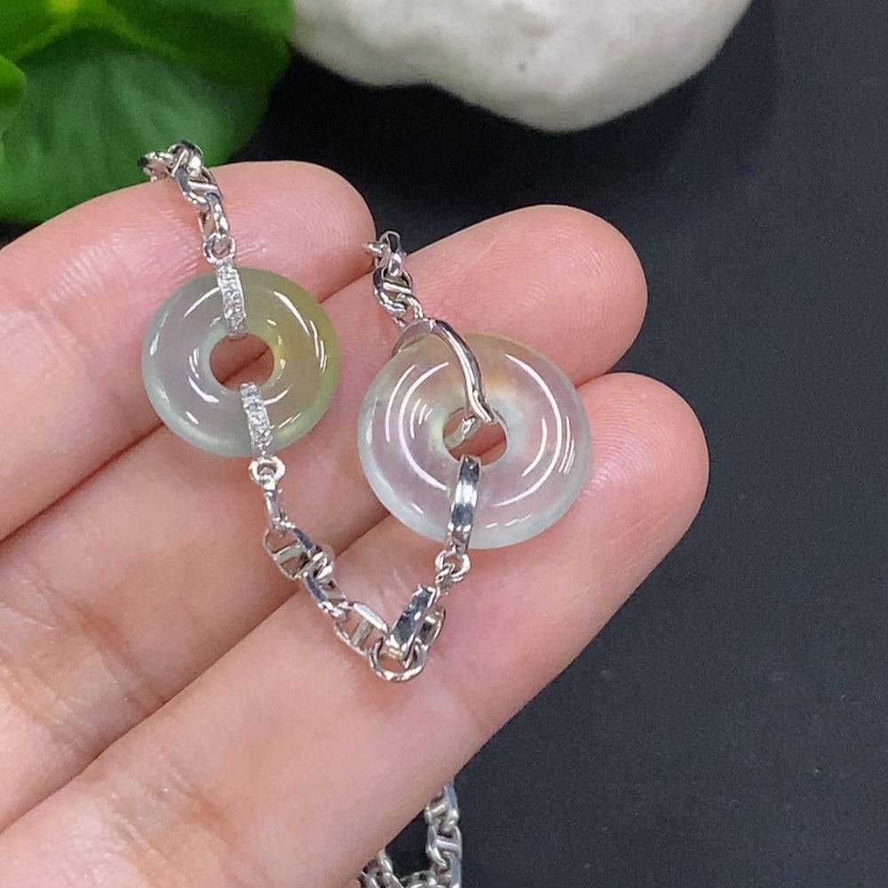 Jadeite safety buckle necklace by HUILIU HQ featuring 18K gold and diamond accents, weighing approximately 7.5 grams.
