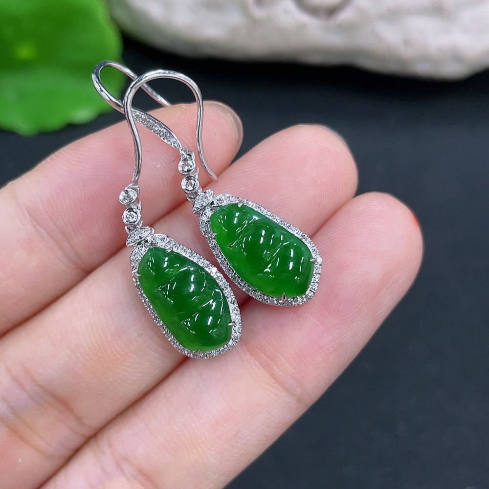 Jadeite Earrings in 18K Gold with Small Diamond Accents