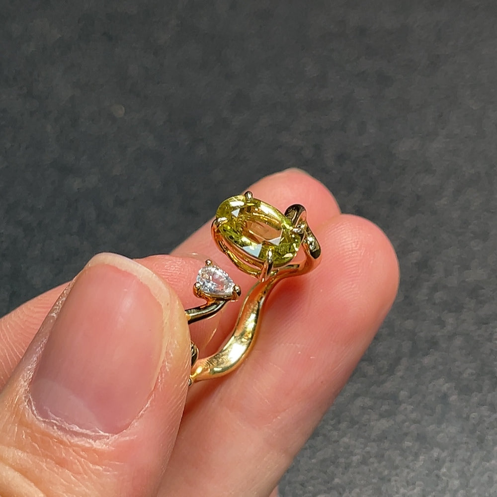 18k Gold Emerald Ring with Non-Natural Accent Stones, Adjustable, Total Weight Approx. 3.4g