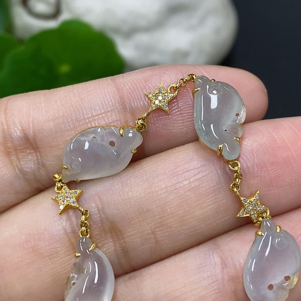 Jadeite inlaid bracelet . (with diamond accents) | Huiliu Certified
