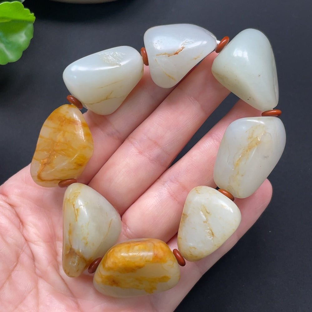 Hetian Jade Bracelet, Color Origin Undetermined, Beads Not Hetian Jade, Total Weight Approx. 110.72g