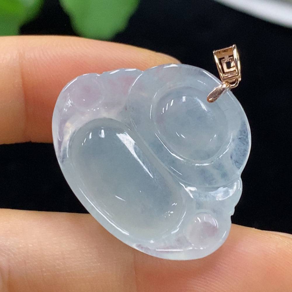 Jadeite Buddha pendant with 18K clasp, crafted from green jade, weighs approximately 6.9g, featuring intricate Buddhist design.