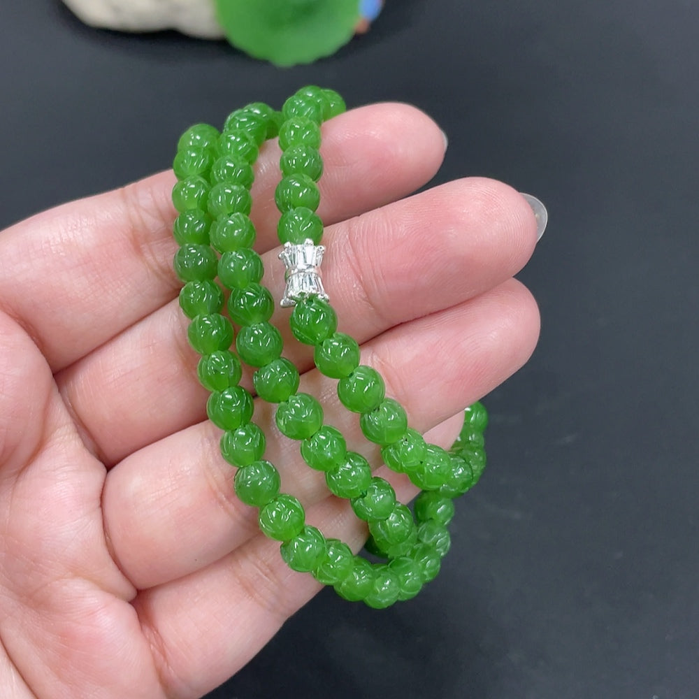 Hetian Jade Jasper Flowering Wealth Beaded Necklace, approx. 6mm, total weight about 29.9g