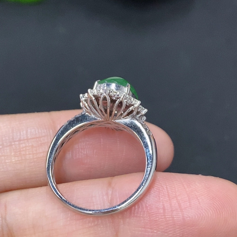 Jadeite Cabochon Ring in 18K Gold (with Diamond Accents)