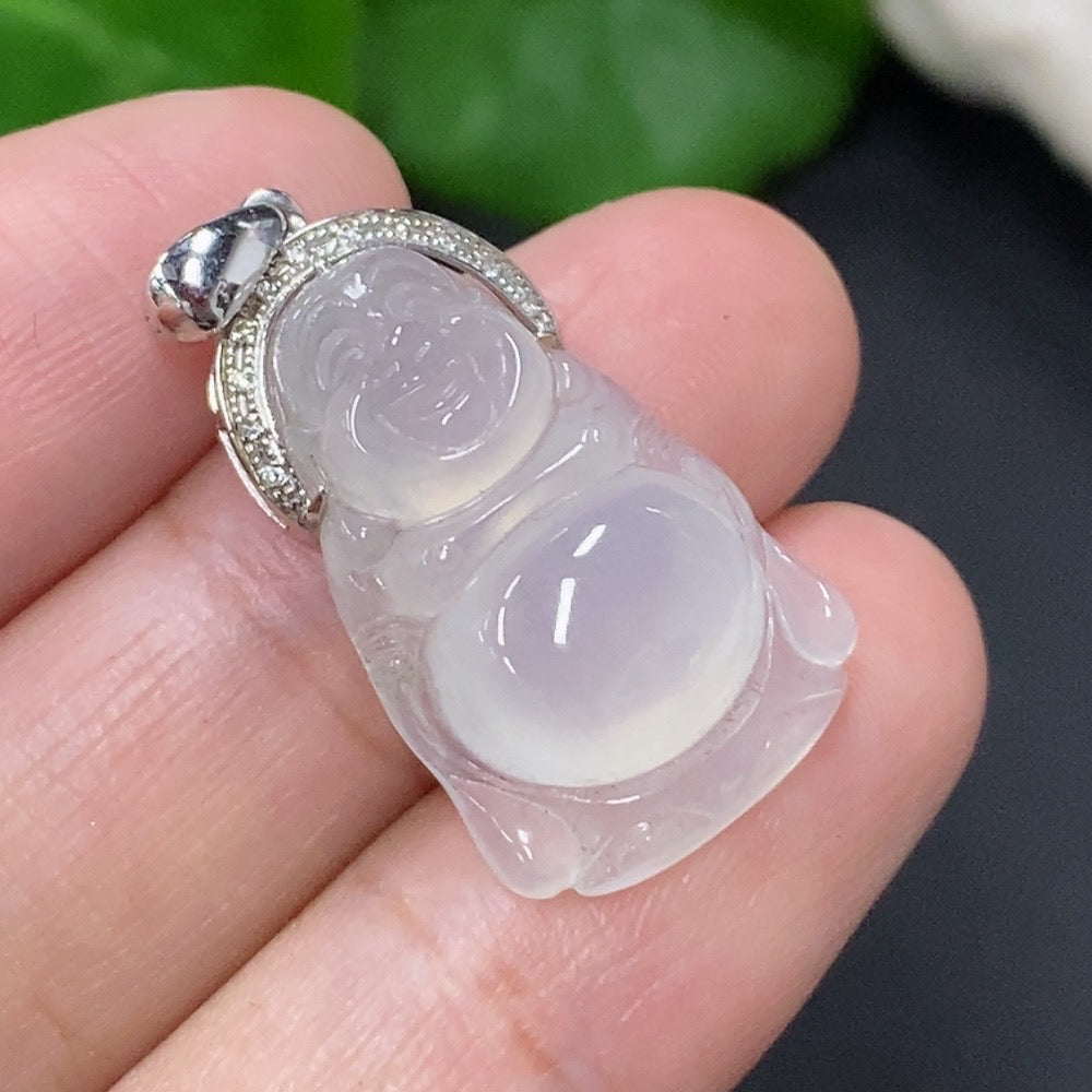 Jadeite Inlaid Buddha Pendant with Diamond Accents . | Huiliu Certified