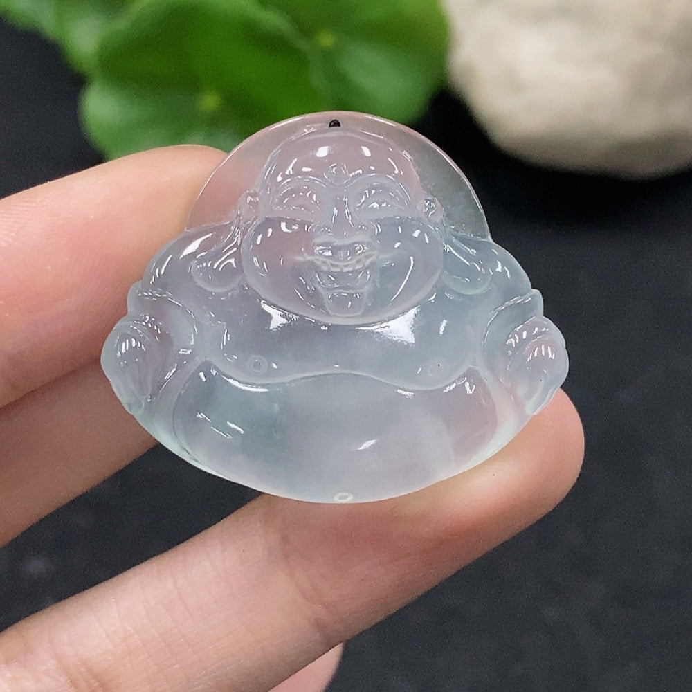 Jadeite Buddha pendant from HUILIU HQ, carved from green jade with detailed Buddha figure, weighs approximately 12.14 grams.