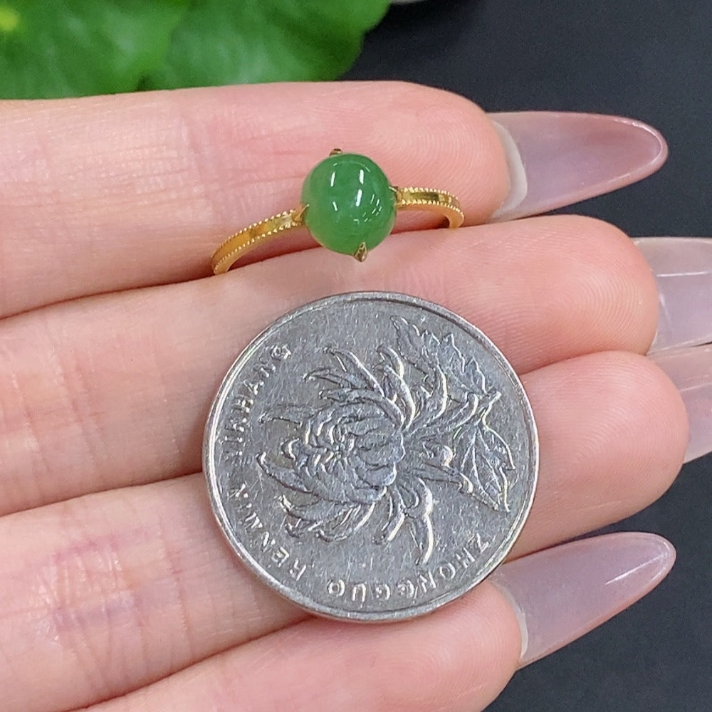 Jadeite Cabochon Ring 18K Gold Total Weight Approx. 1.5g Size 16