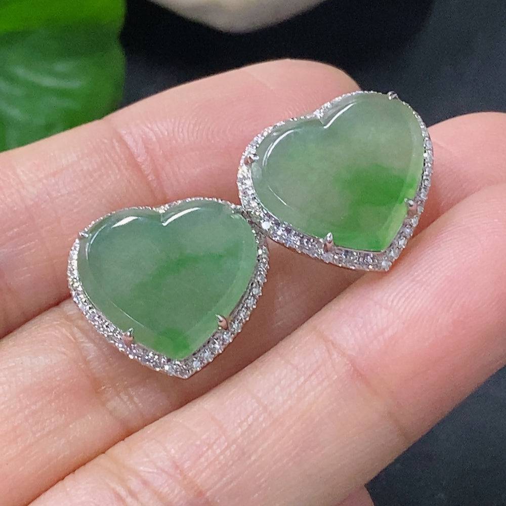 HUILIU HQ jadeite earrings set in 18k gold with diamond accents, showcasing elegant green jade stones and sparkling details