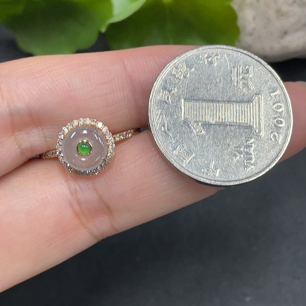 Jadeite Inlaid Ring Size 13 18K Gold Inlaid Total Weight Approx. 1.55g