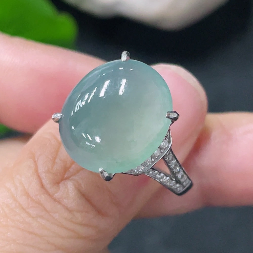 Jadeite Inlaid Ring with Diamond . | Huiliu Certified