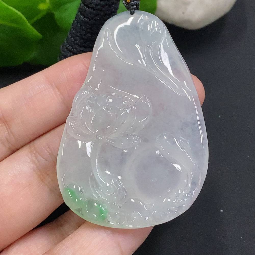 HUILIU HQ Jadeite Flower of Wealth and Honor pendant with rope, featuring intricate jade flower design, certified by Huiliu.