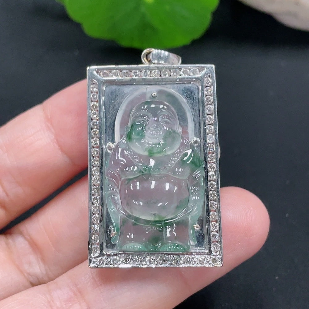 Jadeite Inlaid Pendant 18K Gold Total Weight Approx.12g (With Diamond Accents)