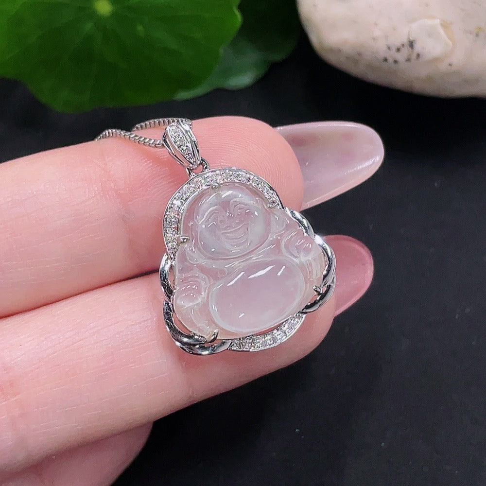Jadeite Buddha Pendant with and Diamond Accents, . (Excluding Chain) | Huiliu Certified