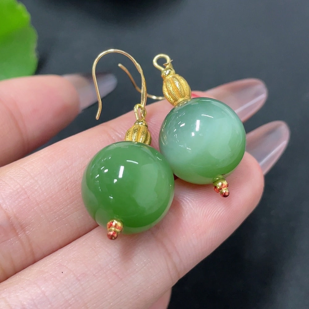 Hetian Jade Inlaid Earrings (Marked in Red + String Non-, Rest, Card 14mm ., . ) | Huiliu Certified