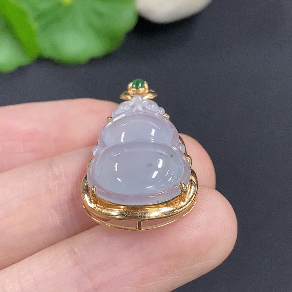 Jadeite Gourd Inlaid Pendant 18k Gold Total Weight Approx. 3.3g with Diamond Accents