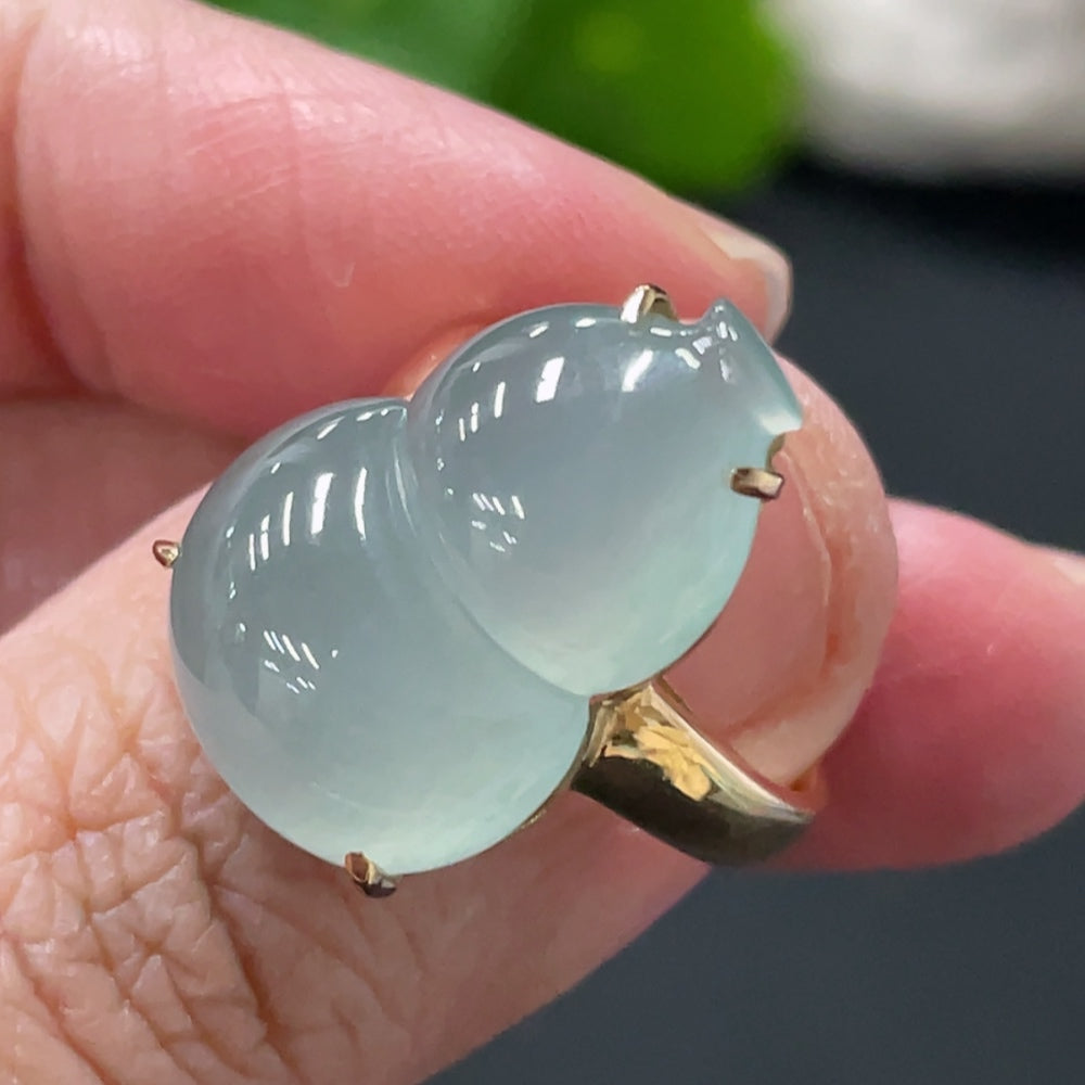 Jadeite Gourd Inlaid Ring 18k Gold Setting Size 13 Total Weight Approx. 5.21g