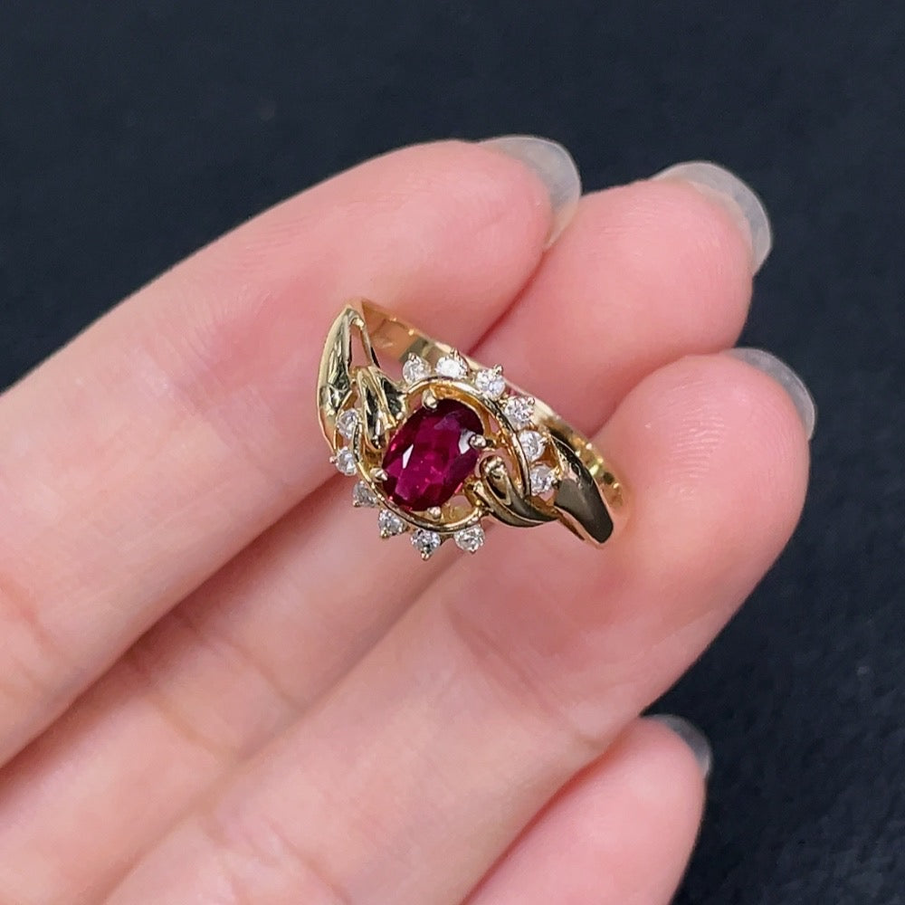 Ruby Ring with Diamond Accents, 14k Gold