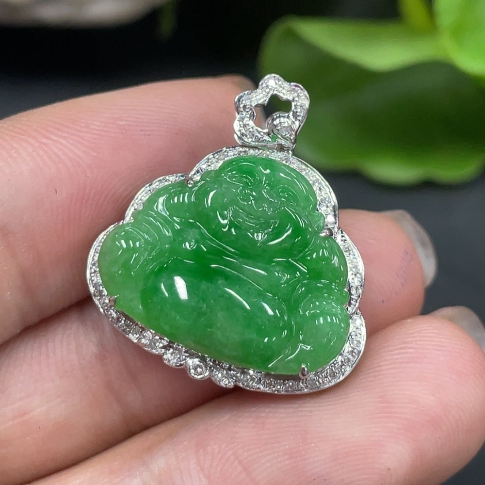 JadeiteBuddha Pendant with 18K Gold Inlay, Total Weight Approx. 3.64g