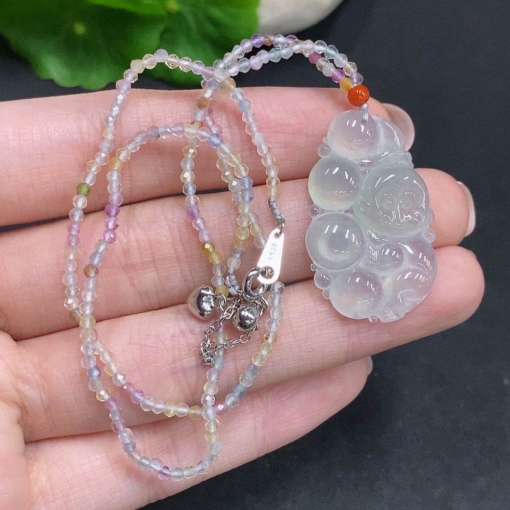 Jadeite Monkey Presenting Longevity Pendant, Non-Jadeite Chain (Non- Inlaid) . (Including Rope) | Huiliu Certified