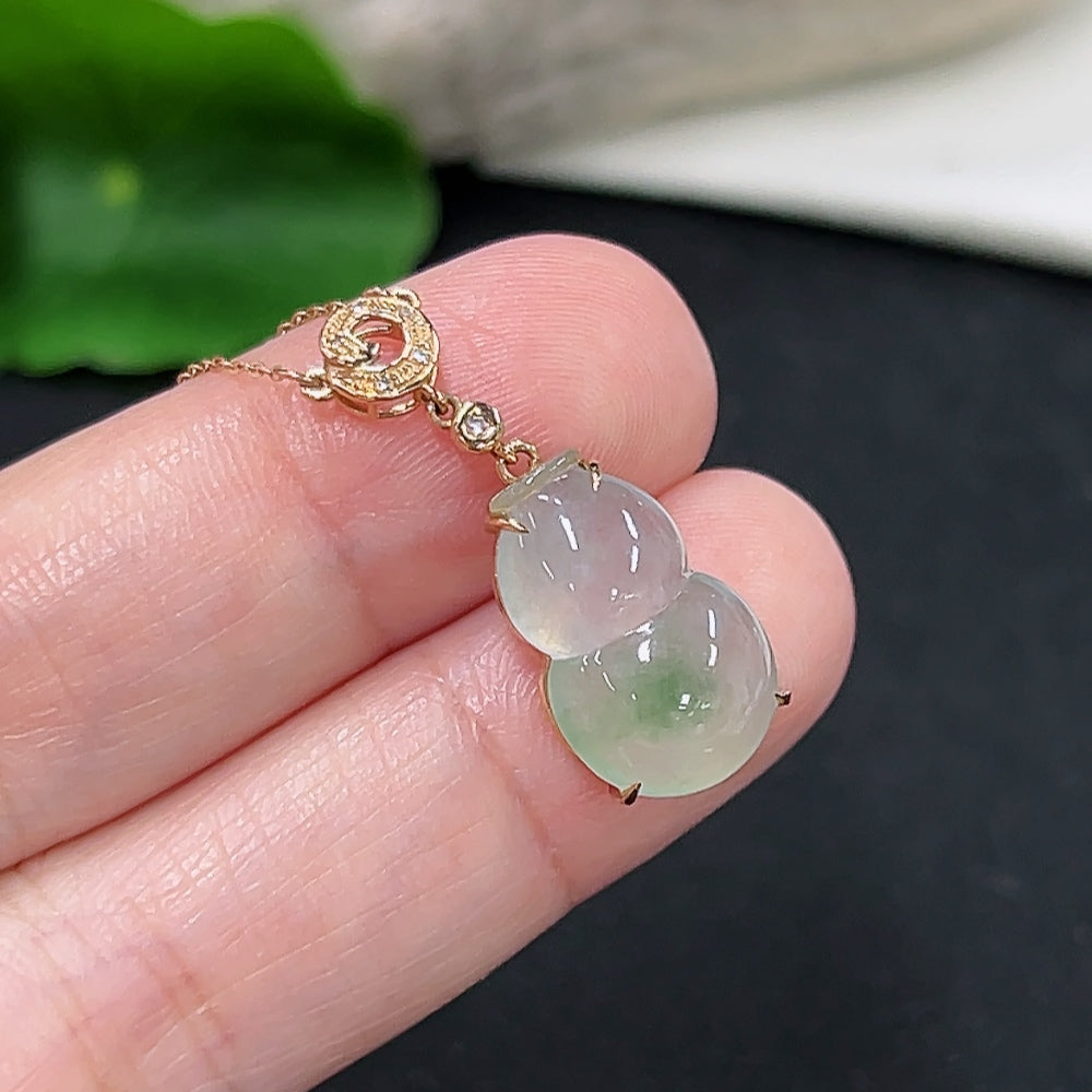 Jadeite Gourd Inlaid Pendant 18K Gold (With Diamond Accents)
