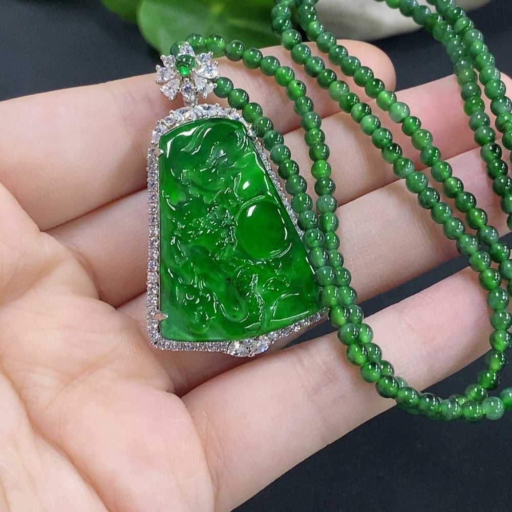 Jadeite Dragon Pendant Inlaid Without Gold Top Bead Non-Grade A
