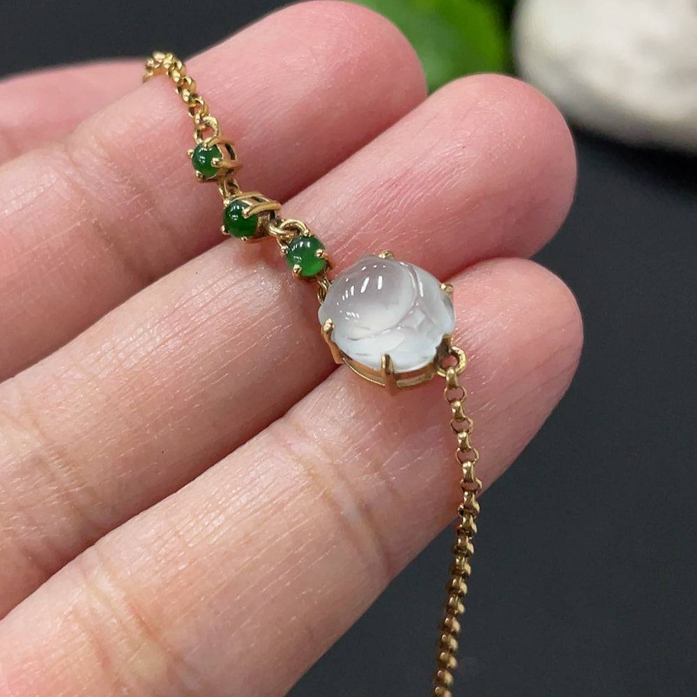 Huiliu Jadeite inlaid bracelet with intricate jade design, showcasing polished green jade stones and detailed craftsmanship.