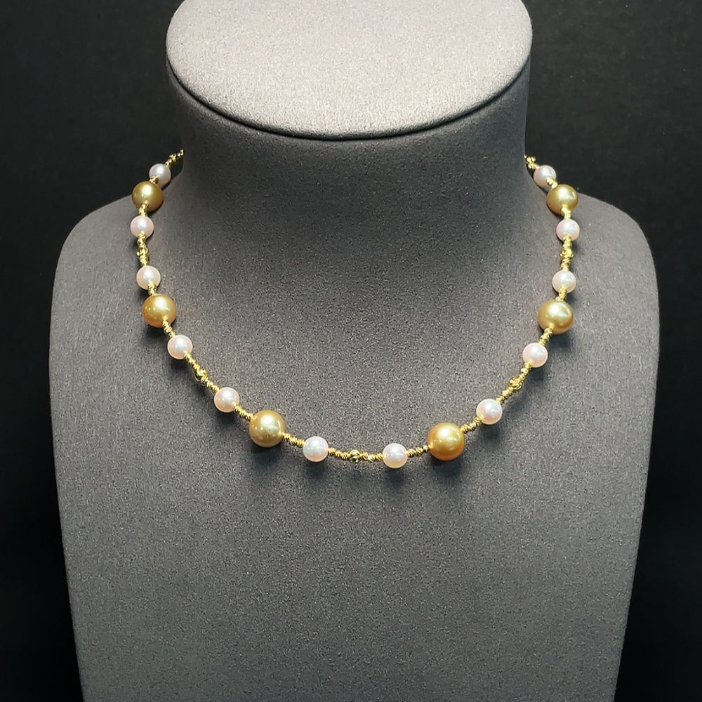 HKHQ seawater pearl necklace with undetermined color, 6.3-9.5mm pearls on an invisible string, weighs approx. 23.42g