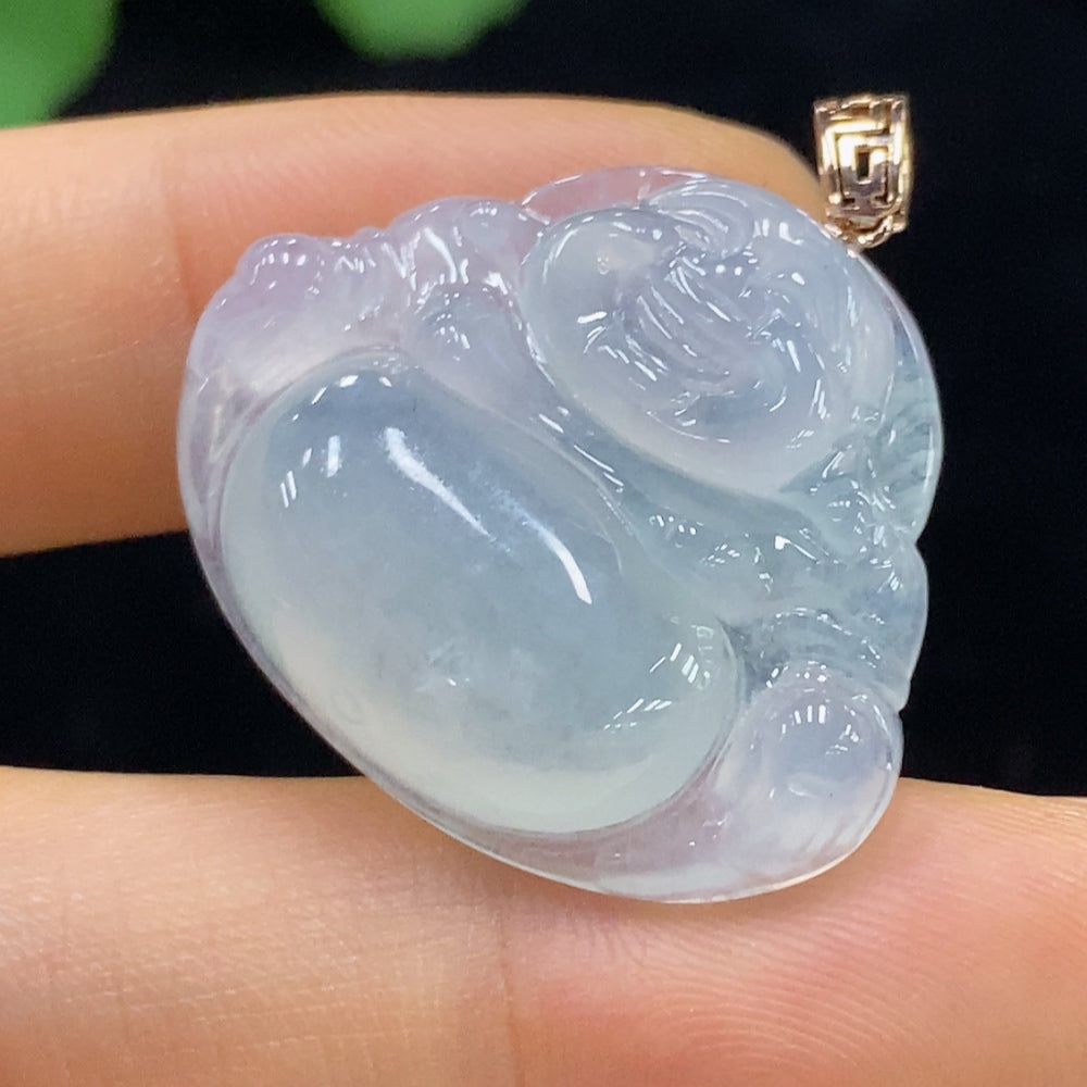 Jadeite Buddha pendant with 18K clasp, crafted from green jade, weighing approximately 6.9 grams, by HUILIU HQ.