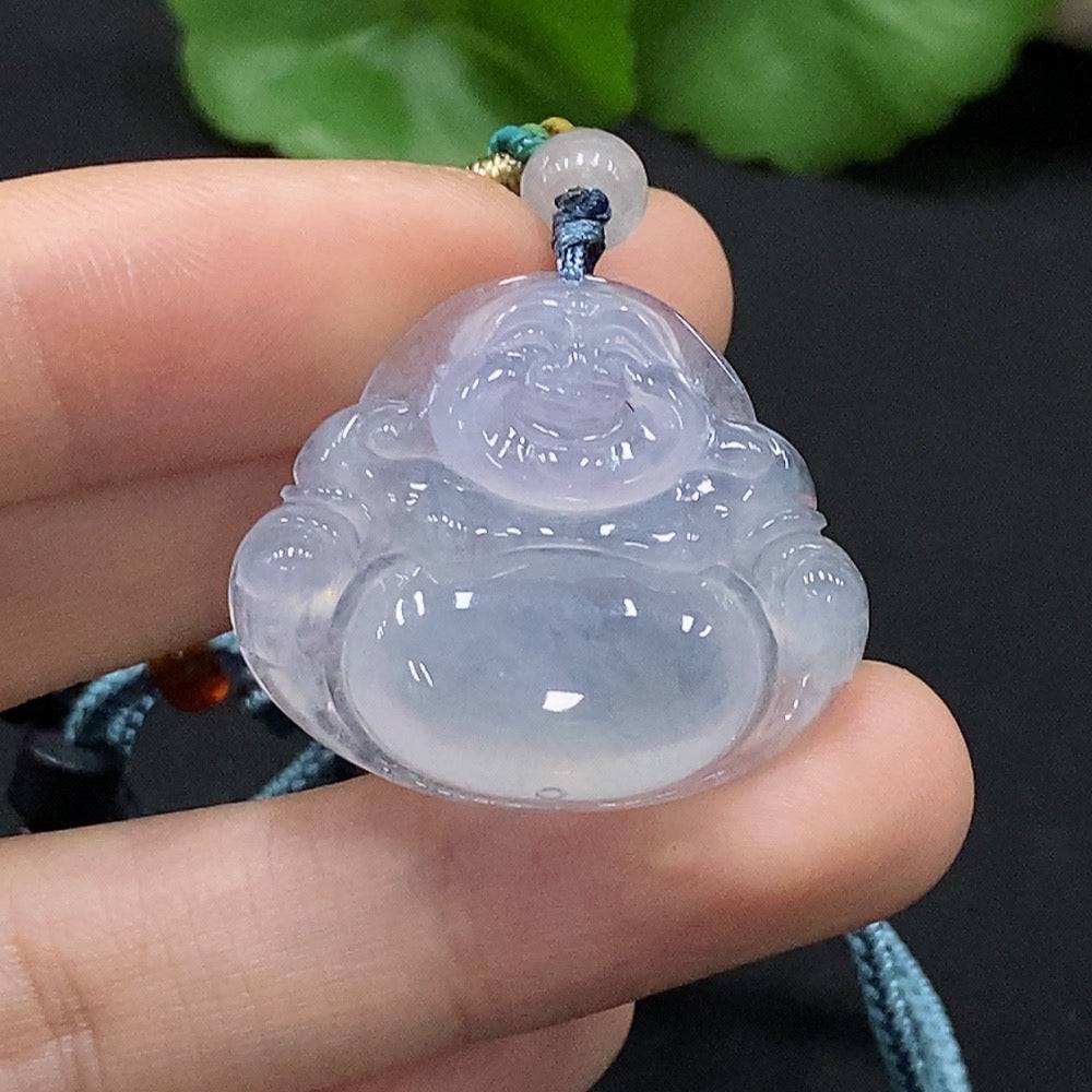 Jadeite Buddha pendant with non-A grade beads, weighs approximately 9.6g, from HUILIU HQ, featuring intricate carved Buddha design.