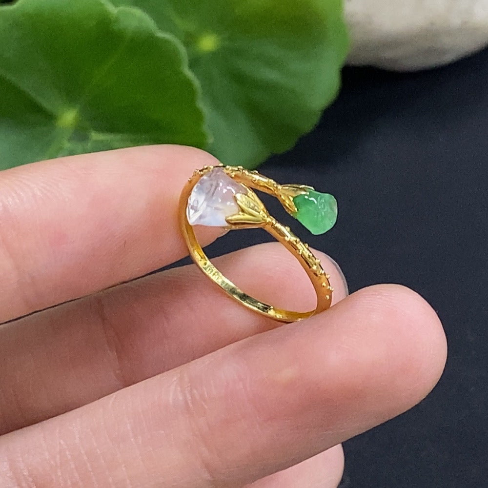 Jadeite Inlaid Ring 18K Gold Size 14 Total Weight Approx. 1.17g