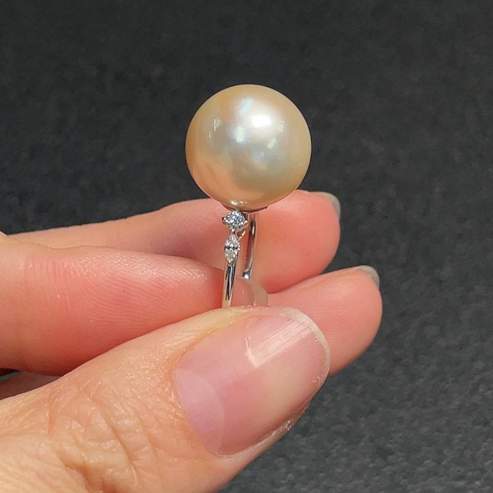 Huiliu certified seawater pearl ring with a 13.2mm pearl, non-diamond, elegant jewelry featuring lustrous pearls.