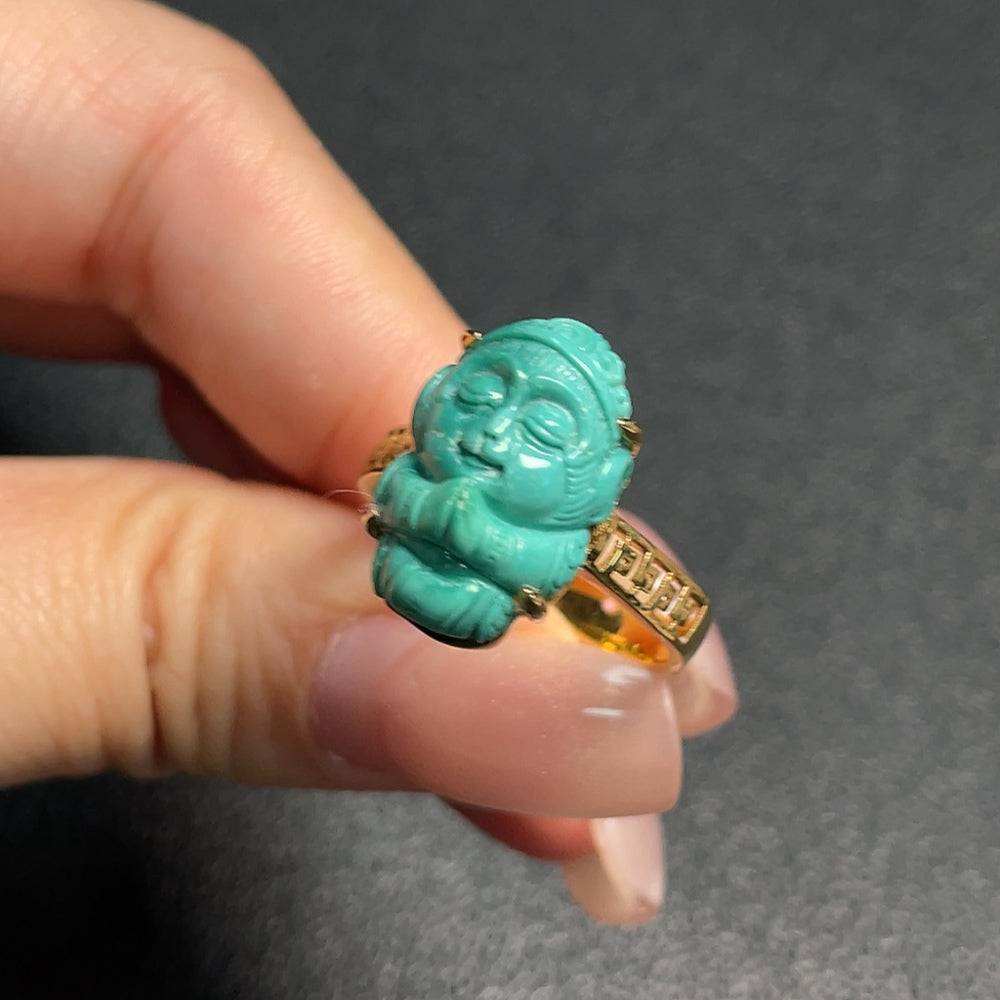Adjustable turquoise gemstone ring by HUILIU HQ featuring vibrant blue-green stones set in a sleek band.