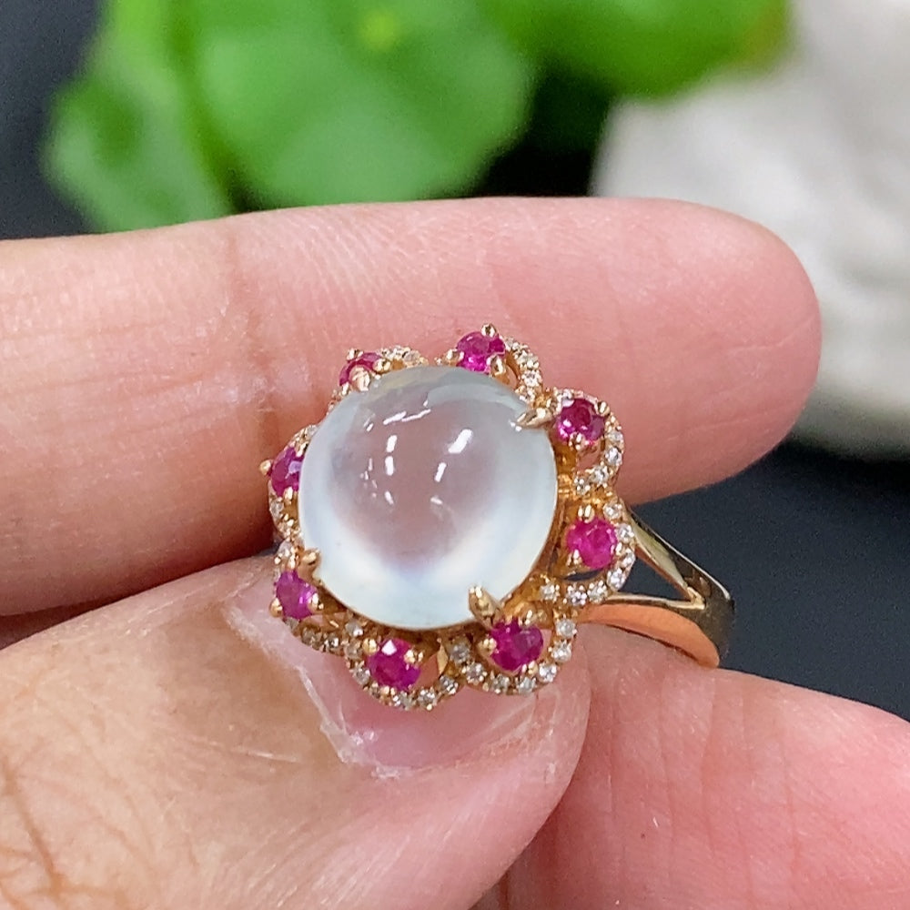 Jadeite Ring 18k with Diamond Accent Colorless Non-Type A