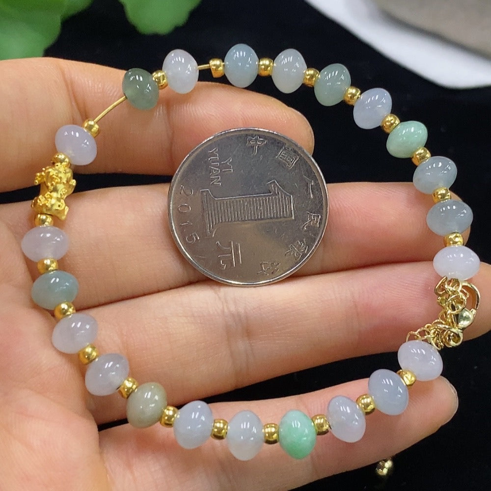 Jadeite Inlaid Bracelet Approx. 6.7mm Beads Total Weight 10.86g Unmarked Surface Gold Tested/Chain/Connectors Non-Gold Beads AU80% String Non-Gold Rest AU98% Red Color Origin Undetermined Gold Fragile