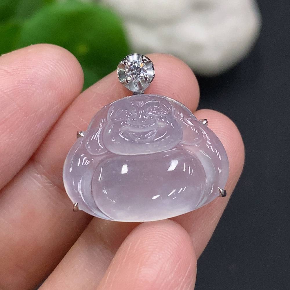 Jadeite Buddha pendant with inlaid design on 18K gold, weighs approximately 4g, crafted by HUILIU HQ.