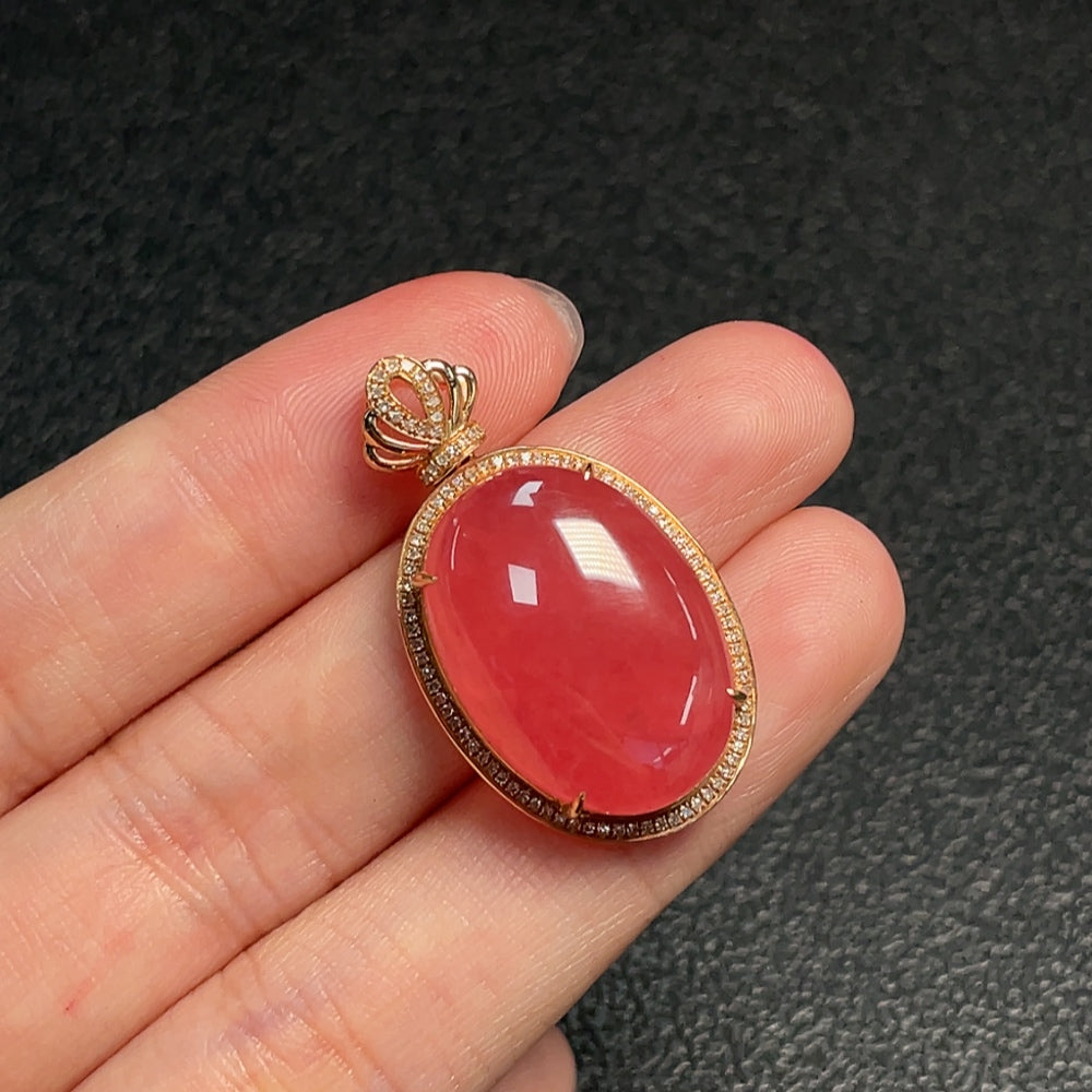 Rhodochrosite Pendant with Diamond Accents, Approximately | Huiliu Certified