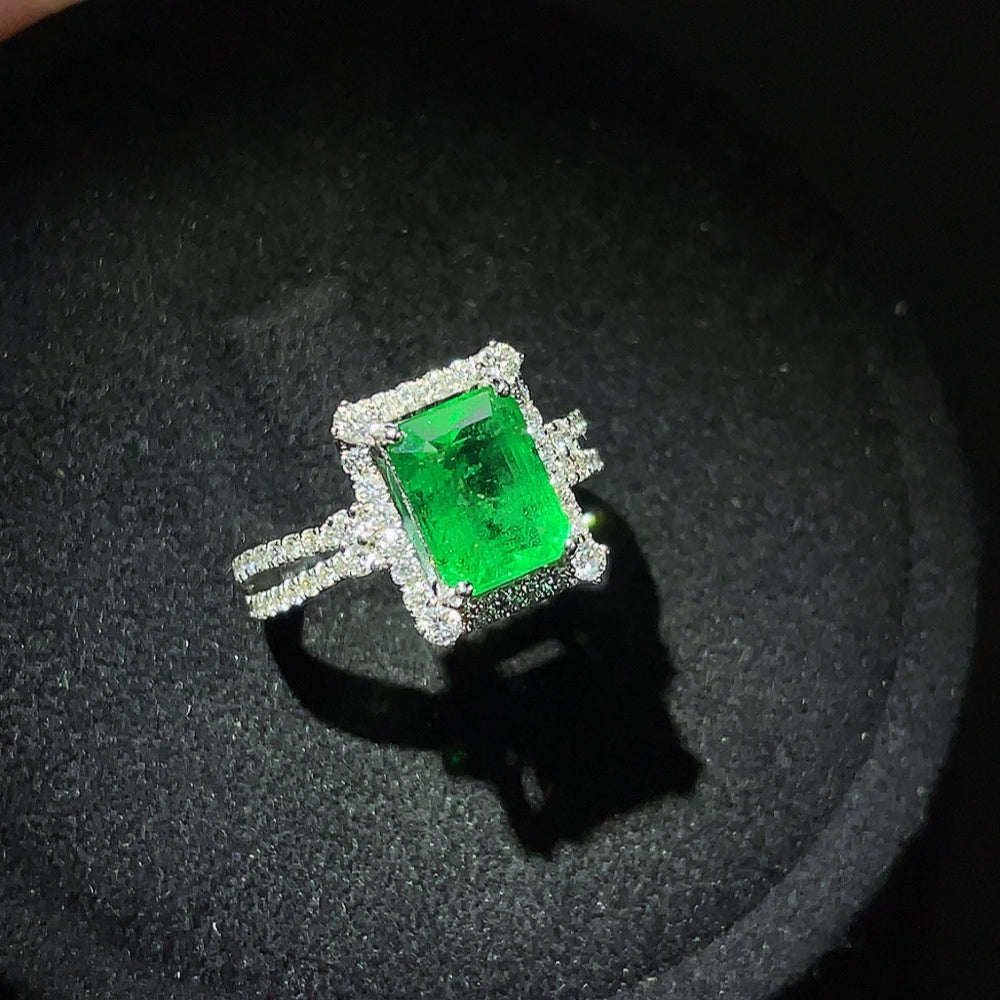 Emerald Ring Set in 18K Gold, Clarity Enhanced, Accented with Diamonds