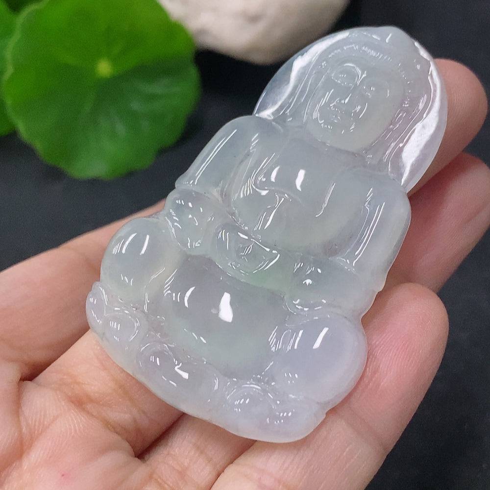 Huiliu Jadeite Guanyin pendant featuring intricate carved design, polished jade stone, and certification details.