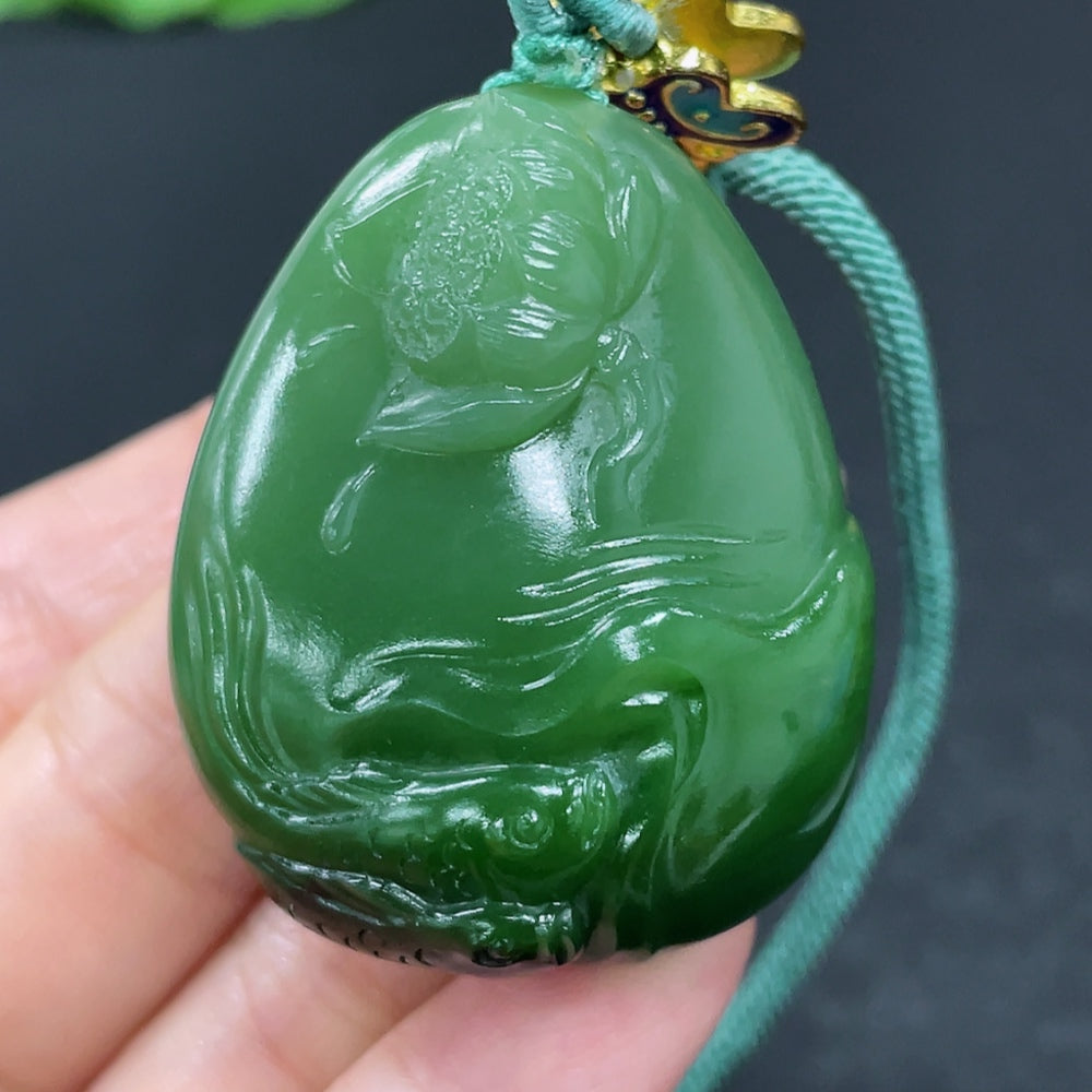 Hetian Jade Jasper Pendant Lotus Fish Non-Gold