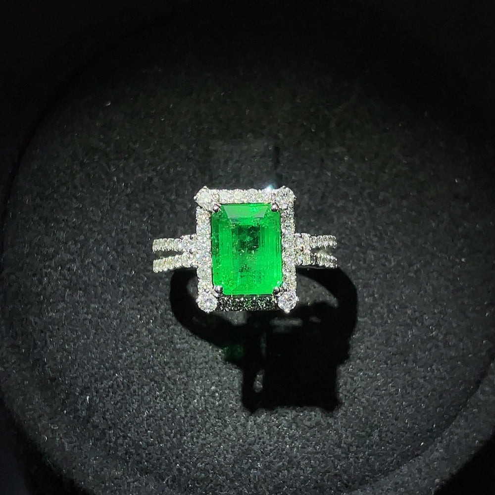 Emerald Ring Set in 18K Gold, Clarity Enhanced, Accented with Diamonds