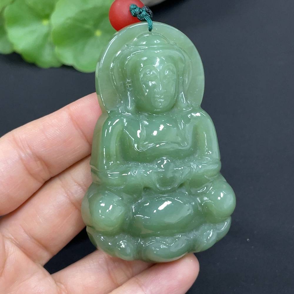 Huiliu Hetian jade Jasper pendant featuring Guanyin figure, certified Huiliu jade, with intricate carved details.